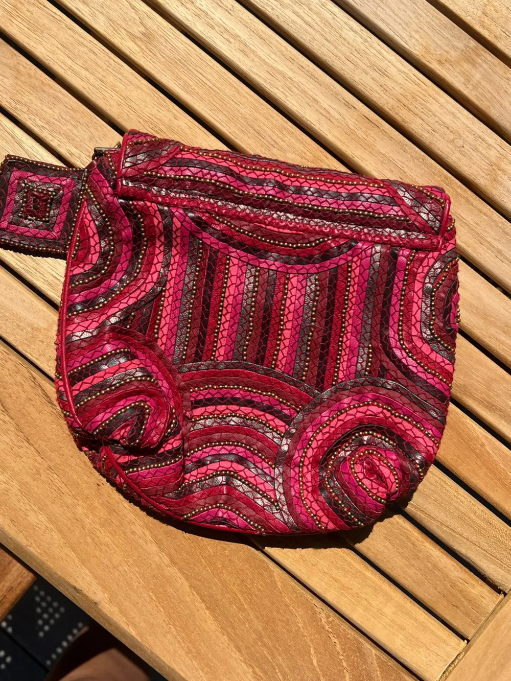 Antik Batik Woven Leather Clutch Bag in Deep Pink